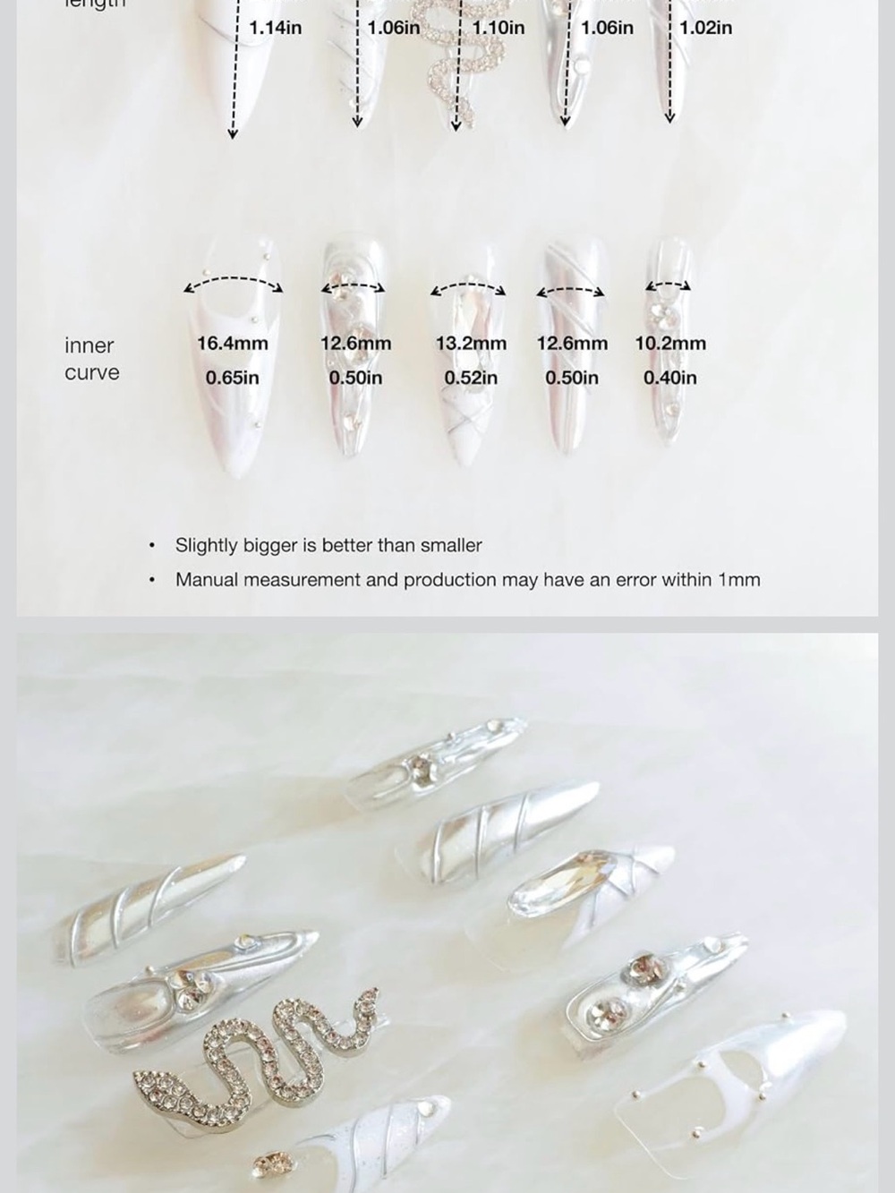 Amazon Silver and White Rhinestone Stiletto Nail Set